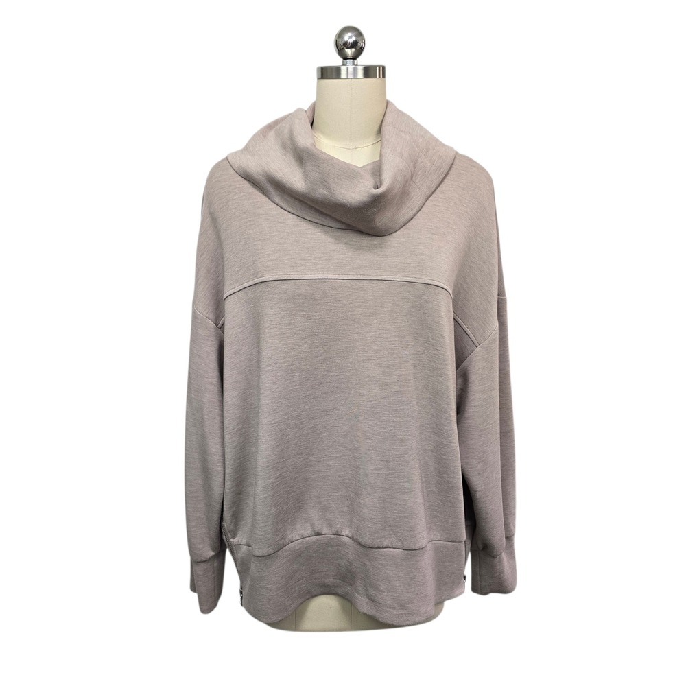Varley Womens Size Large Milton‎ Cowl Neck Side Zip Sweatshirt Tan Taupe Sporty